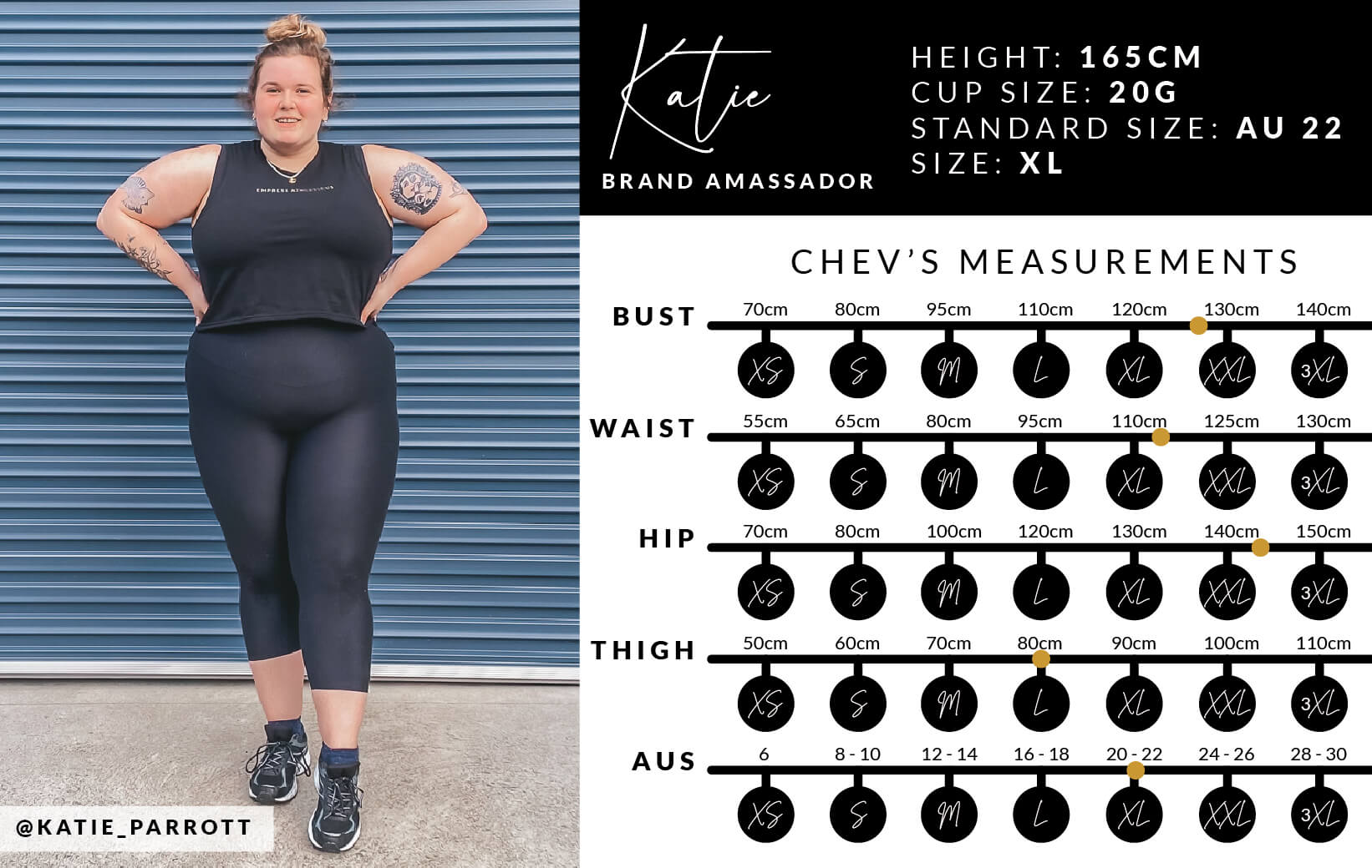 Katie's Measurements and Size Details
