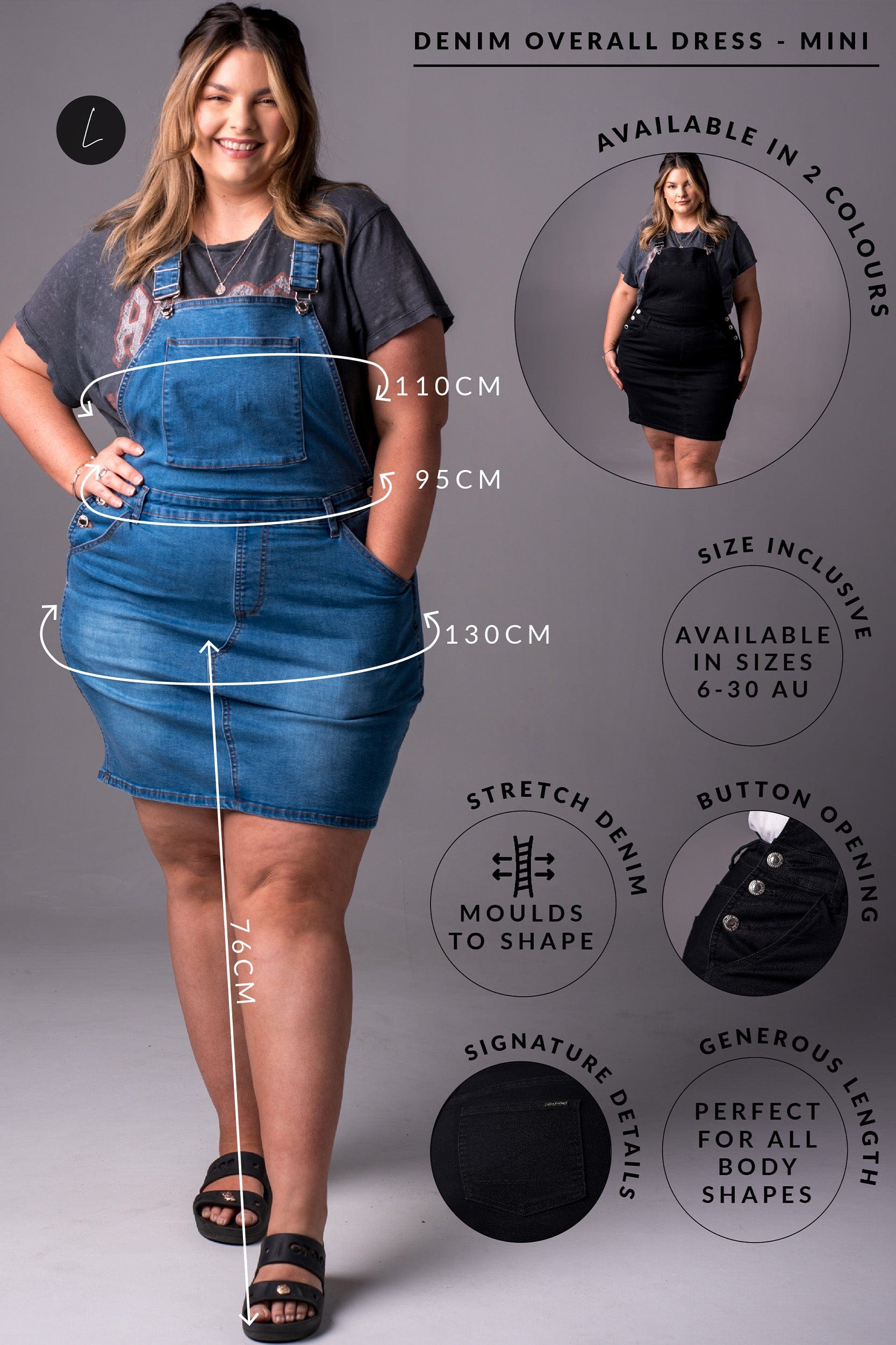 Black Denim Overall Dress - Mini