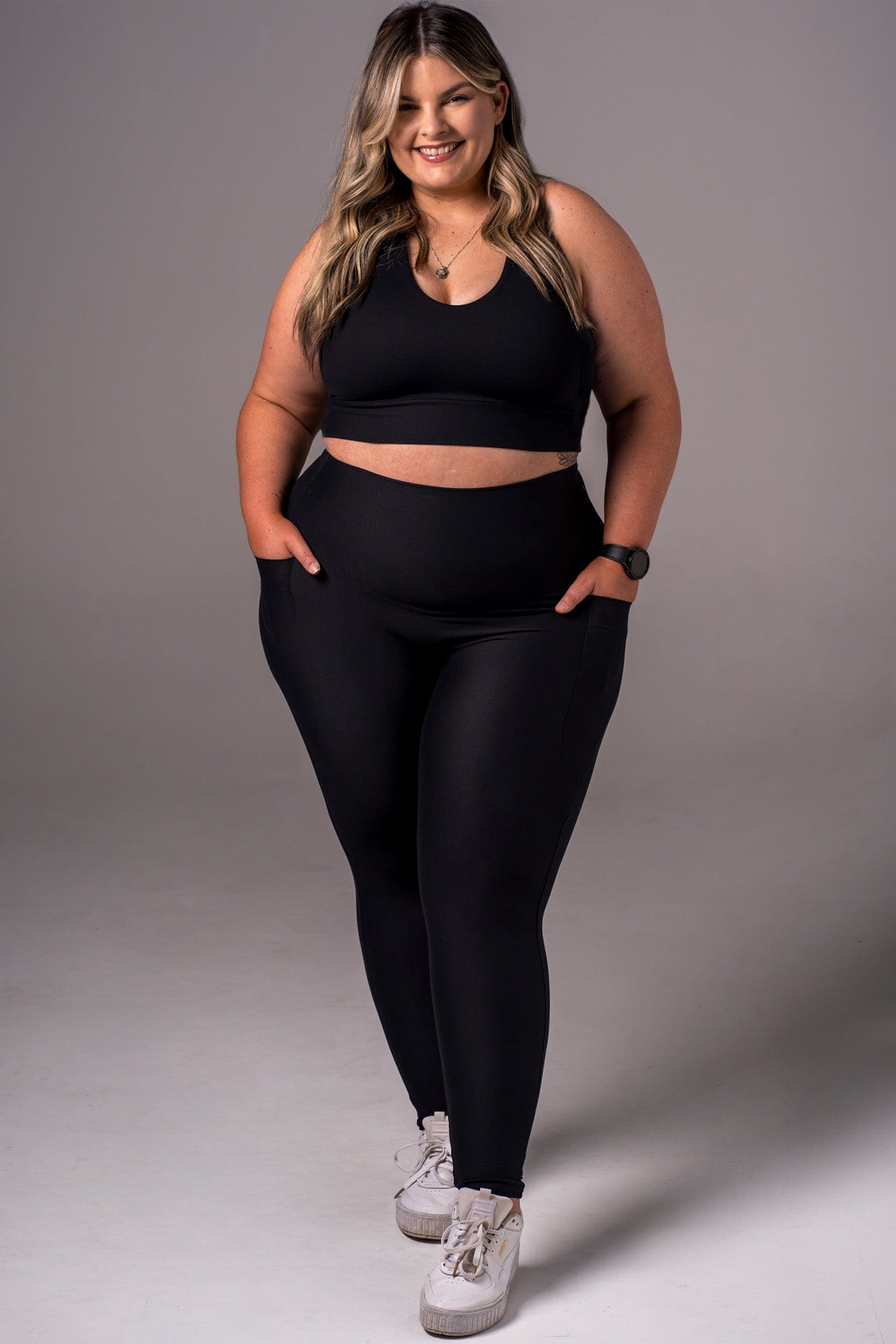 Black Dynamic High Waisted Pocket Ankle Biter Leggings