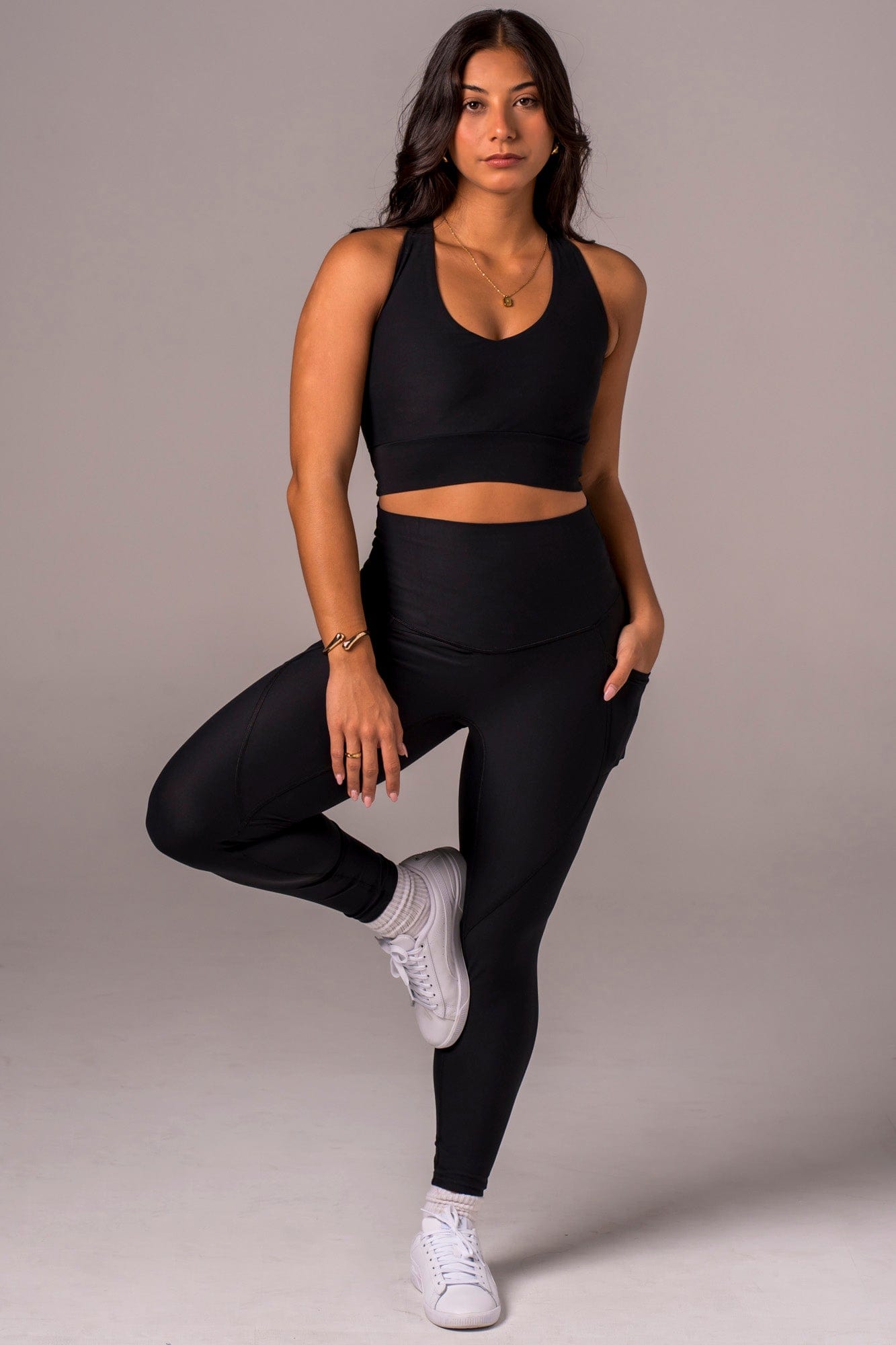 Black Dynamic High Waisted Pocket Shaper Ankle Biter Leggings