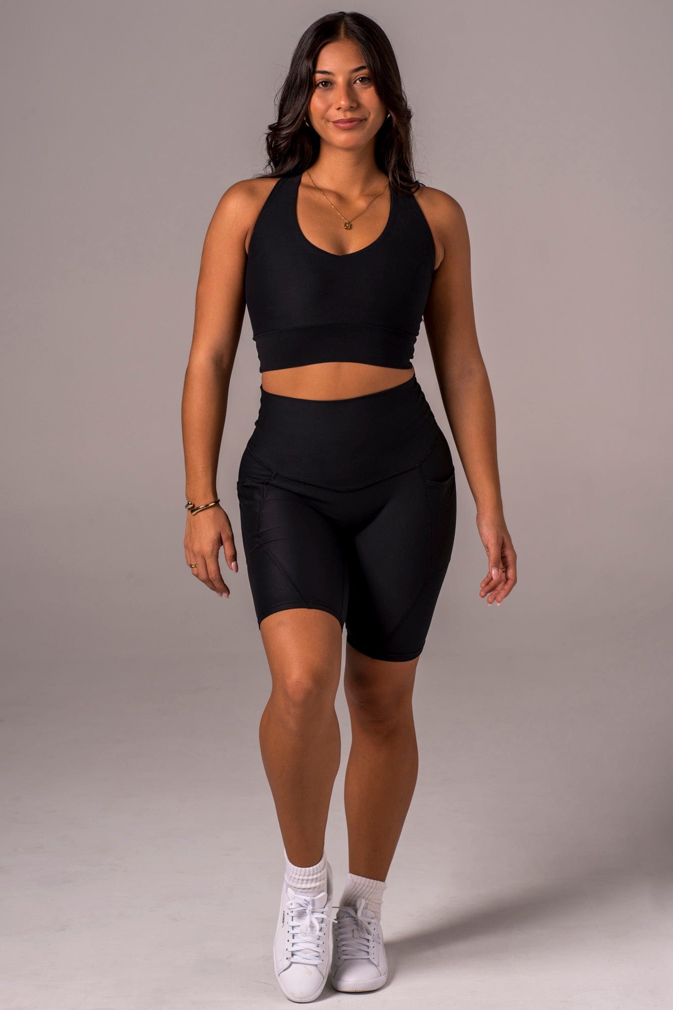 Black Dynamic High Waisted Pocket Shaper Bike Shorts