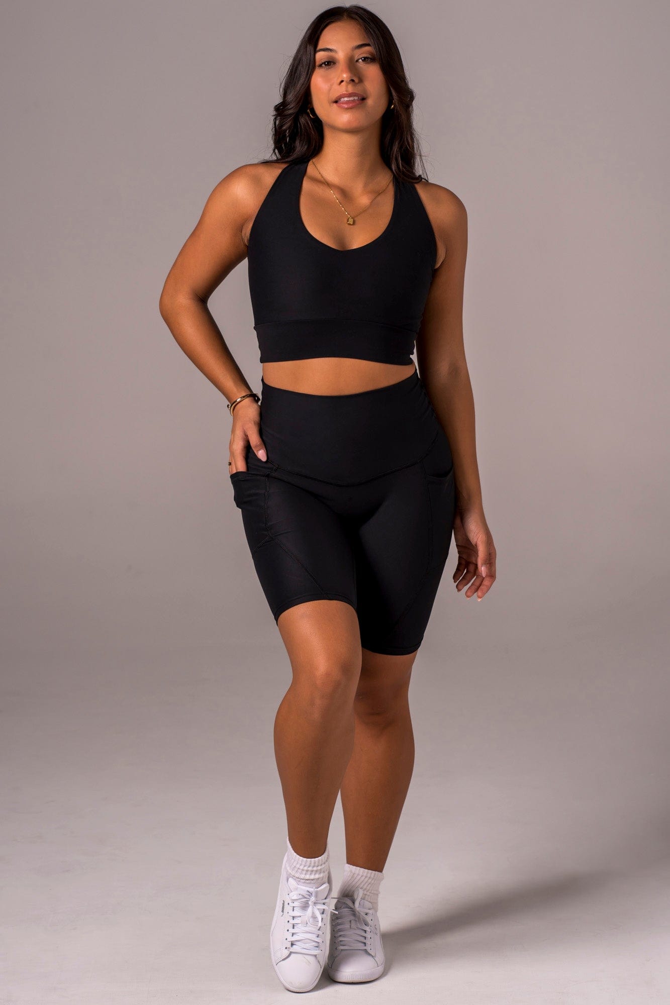 Black Dynamic High Waisted Pocket Shaper Bike Shorts