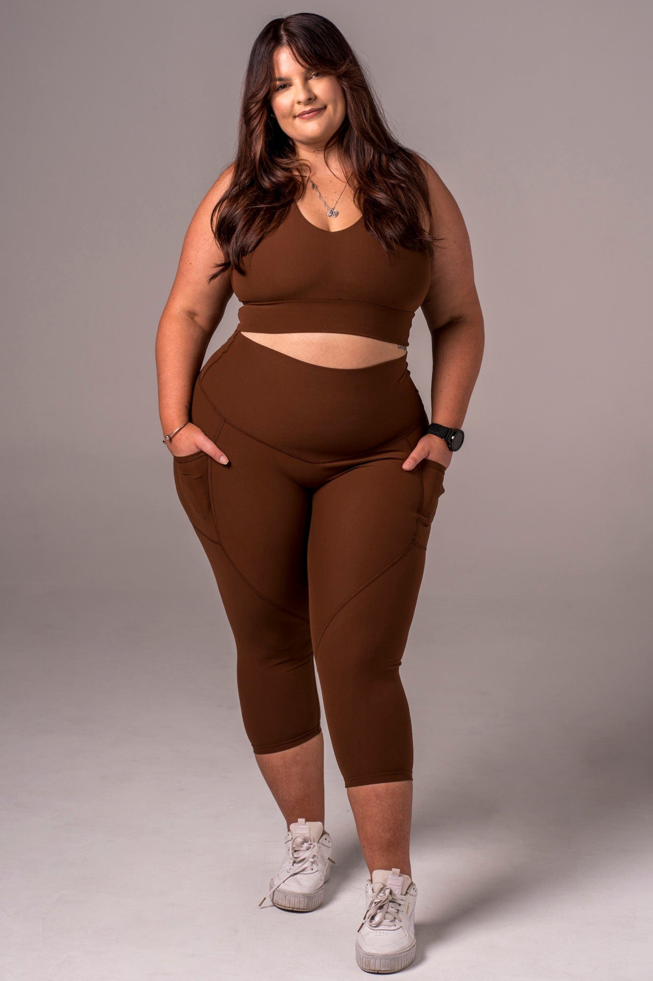 Chocolate Dynamic High Waisted Pocket Shaper Capri Leggings