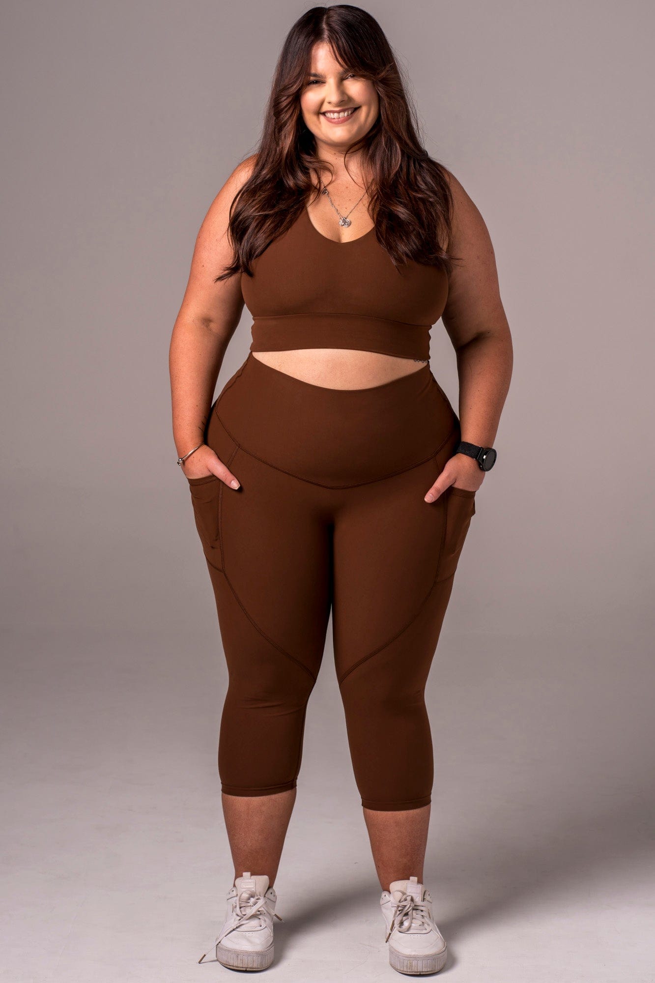 Chocolate Dynamic High Waisted Pocket Shaper Capri Leggings