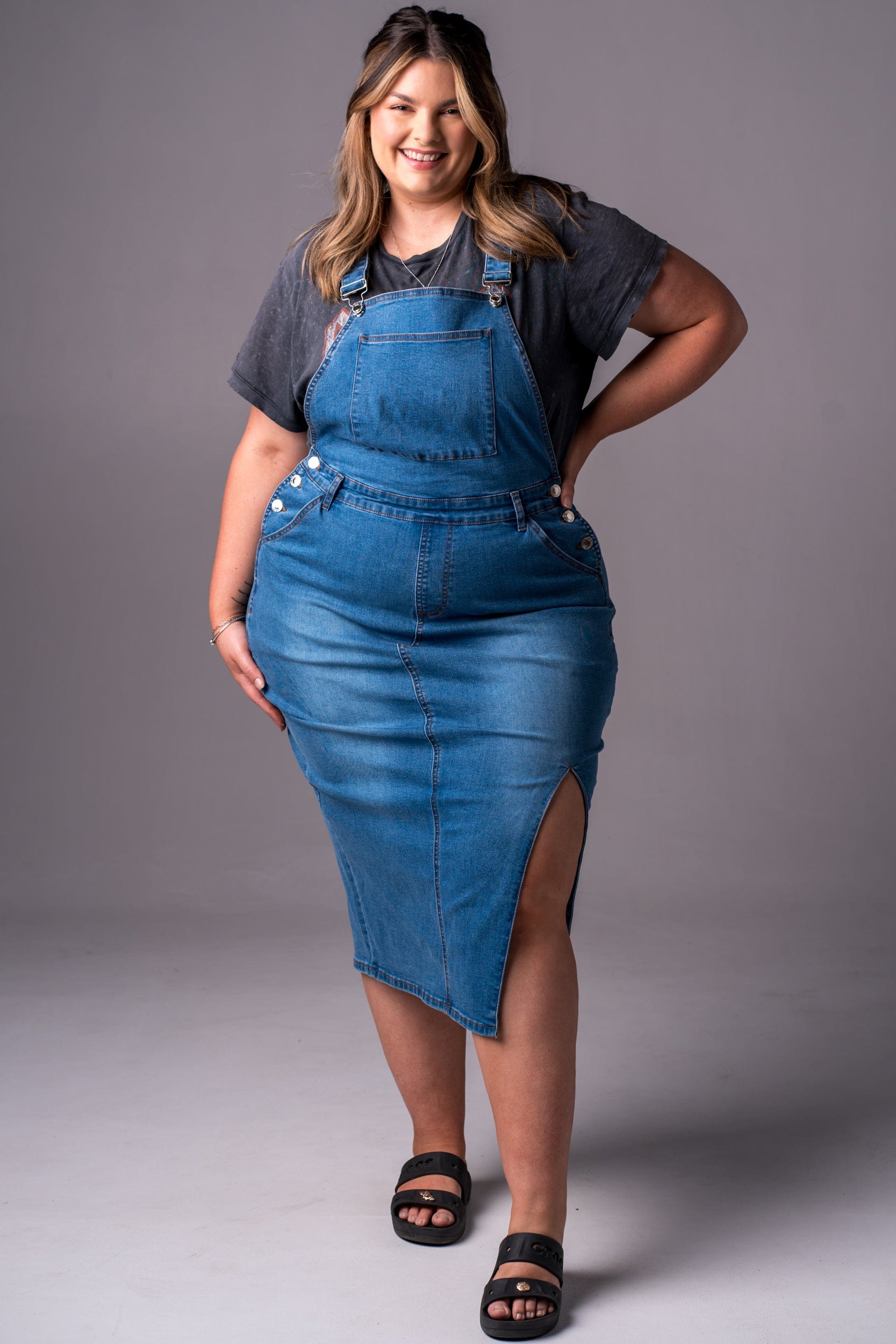 Classic Denim Overall Dress - Midi