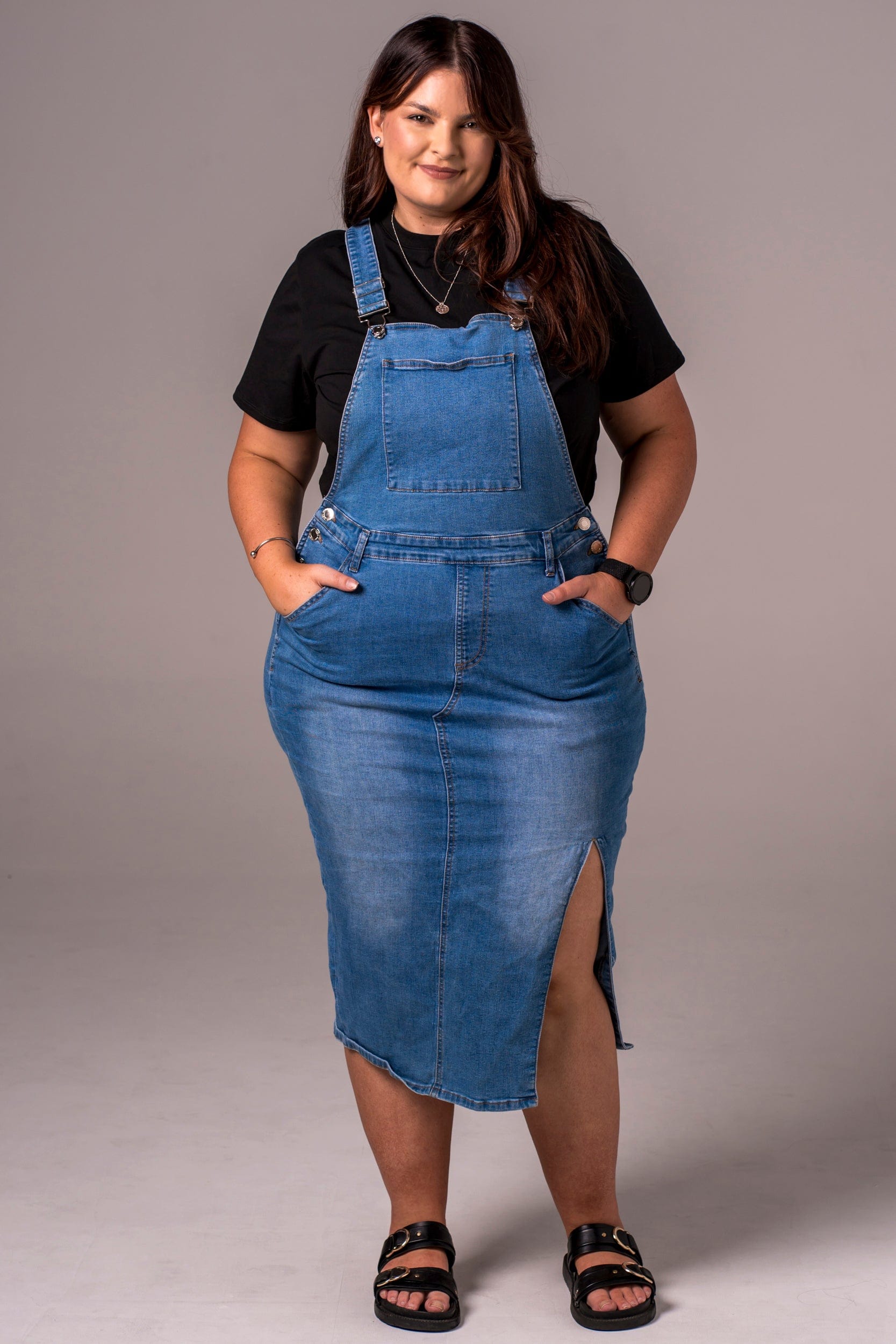 Classic Denim Overall Dress - Midi