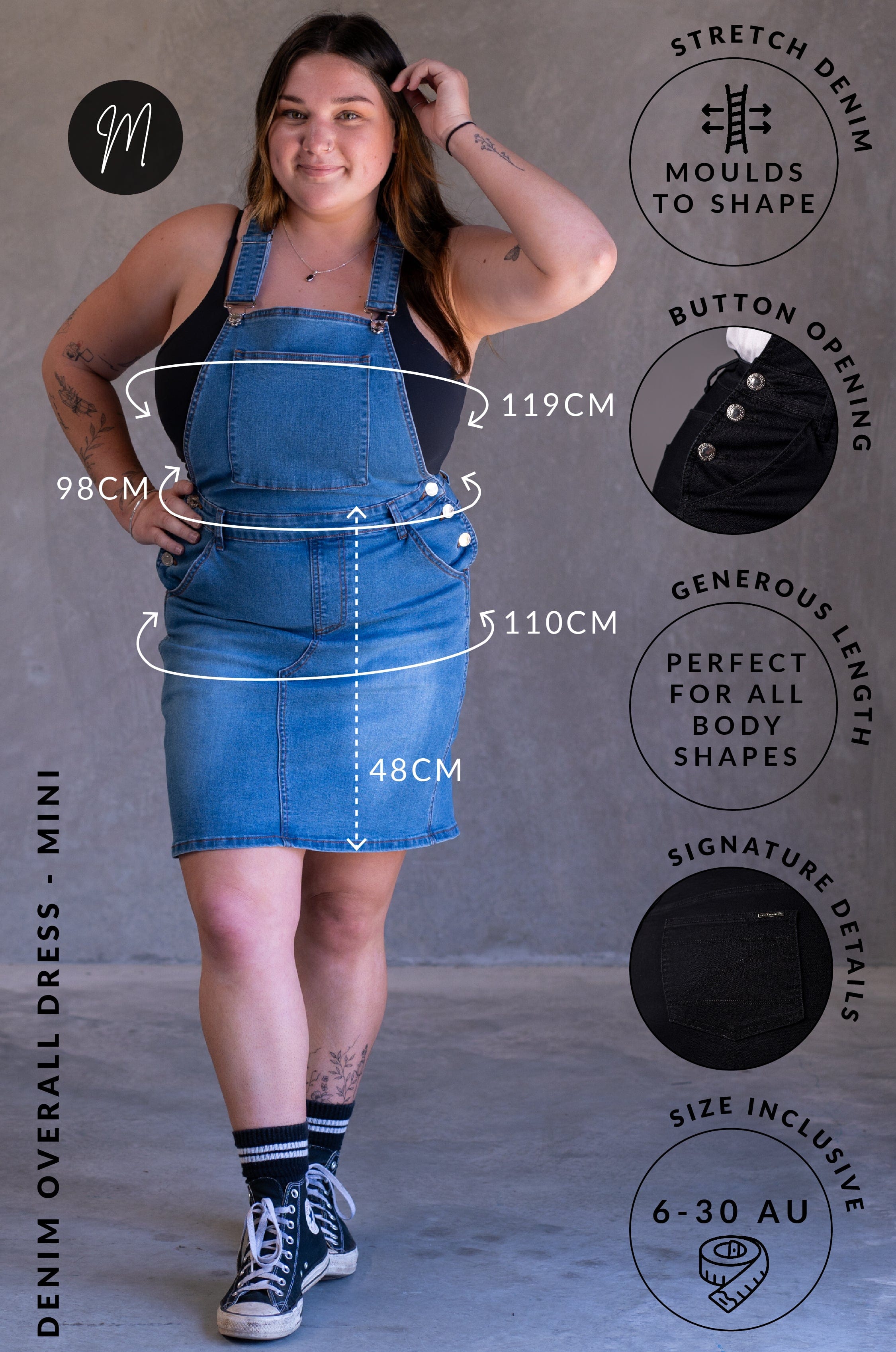 Classic Denim Overall Dress - Mini