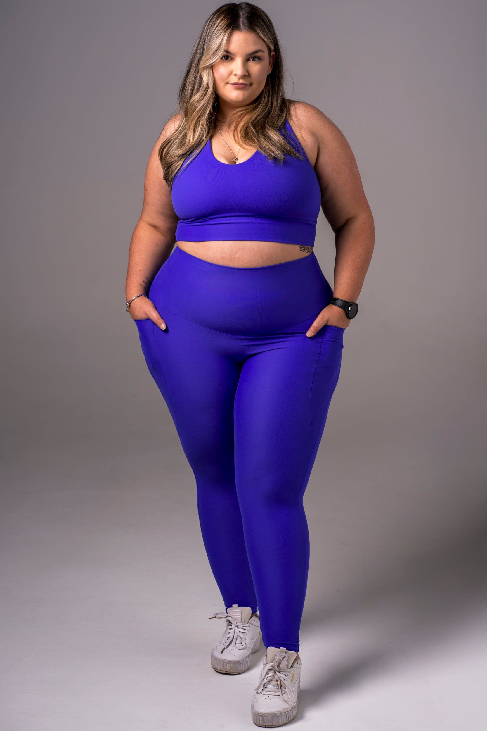 Electric Blue Dynamic High Waisted Pocket Ankle Biter Leggings