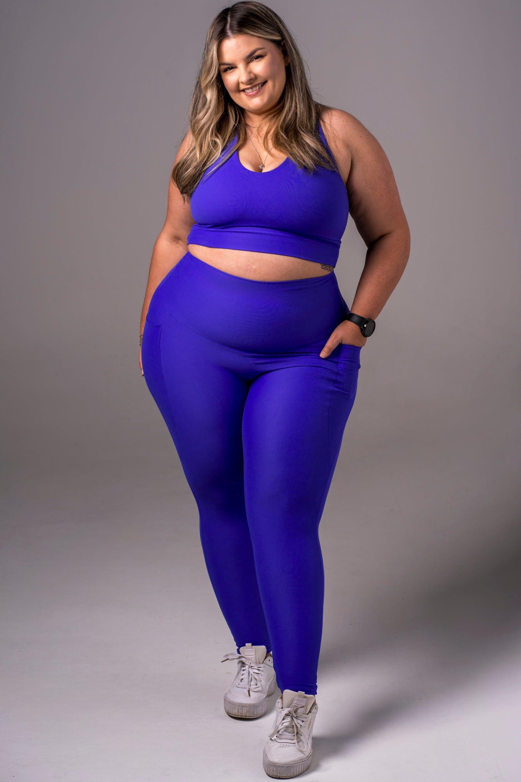 Electric Blue Dynamic High Waisted Pocket Ankle Biter Leggings