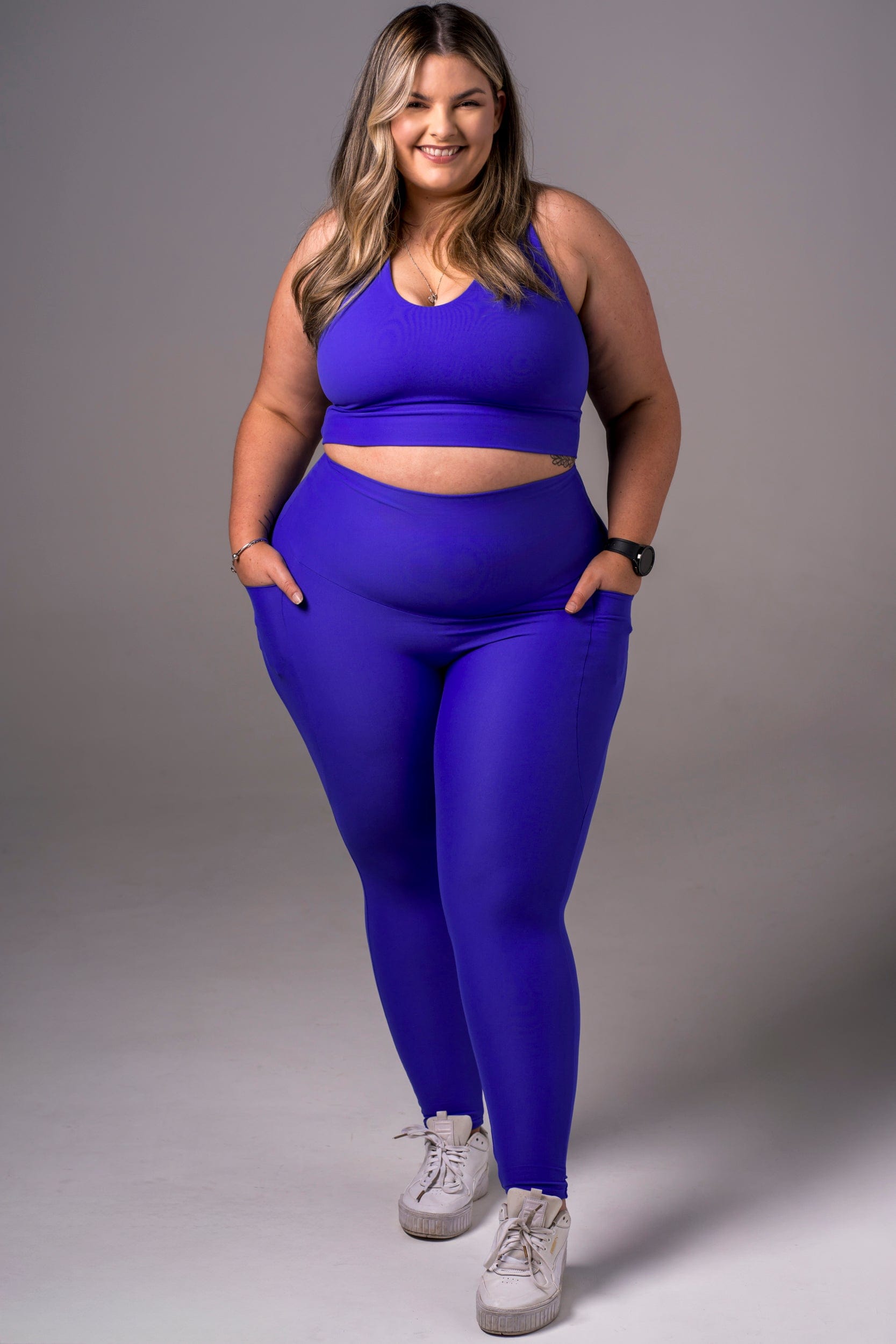 Electric Blue Dynamic High Waisted Pocket Ankle Biter Leggings