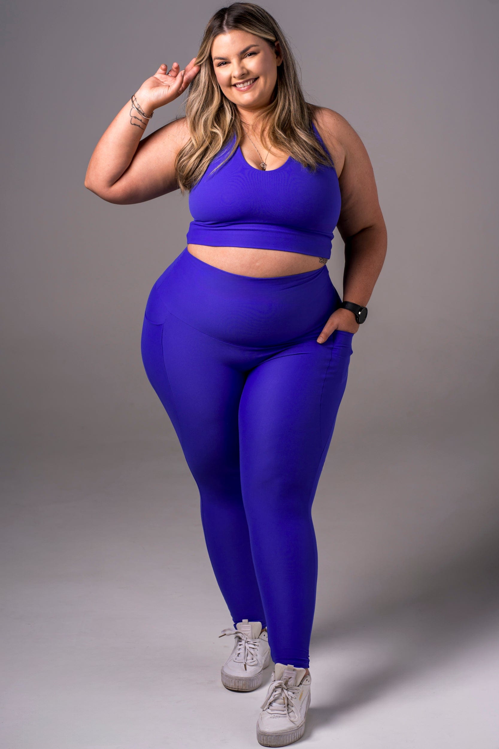 Electric Blue Dynamic High Waisted Pocket Ankle Biter Leggings