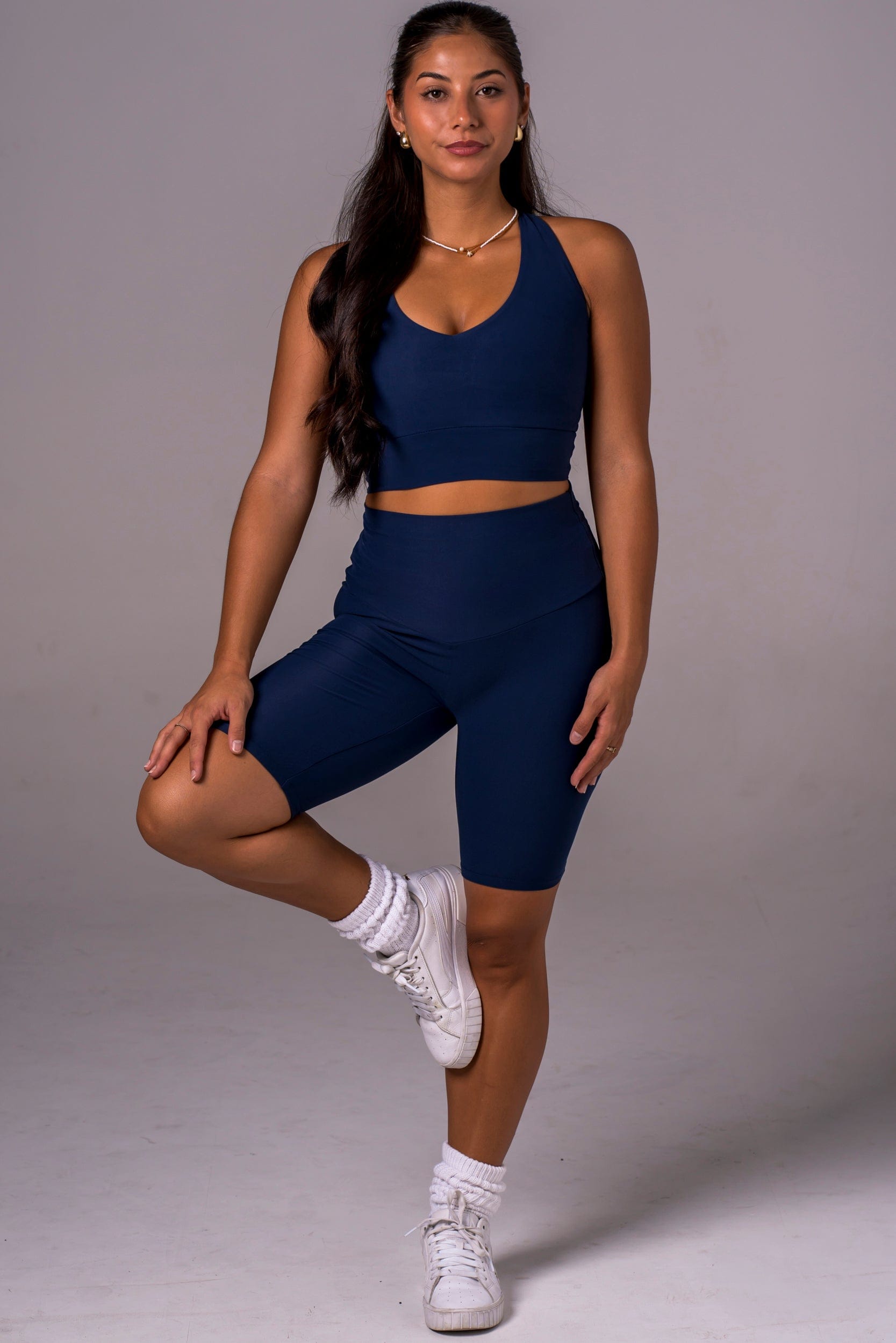 Navy Dynamic High Waisted Bike Shorts