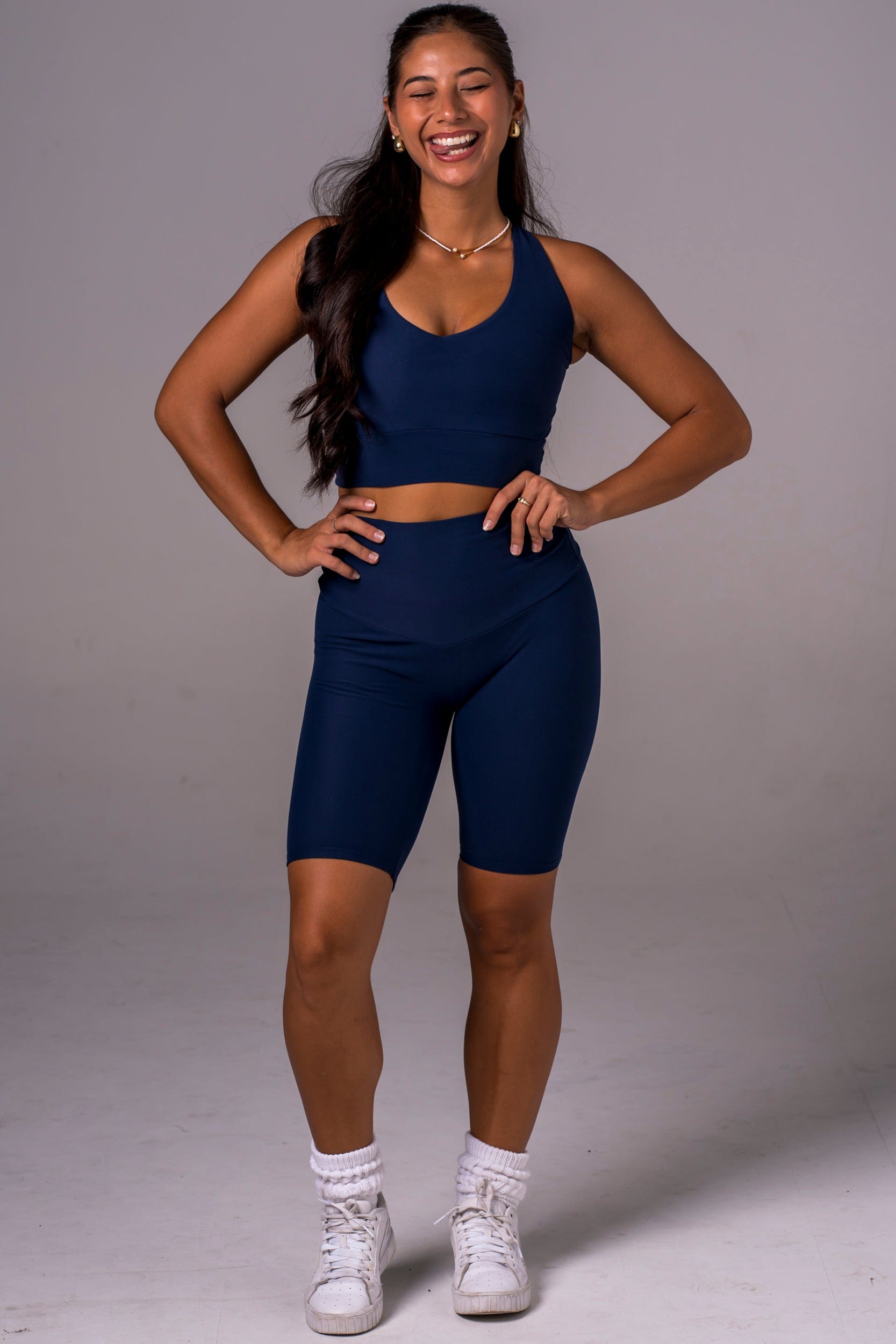 Navy Dynamic High Waisted Bike Shorts