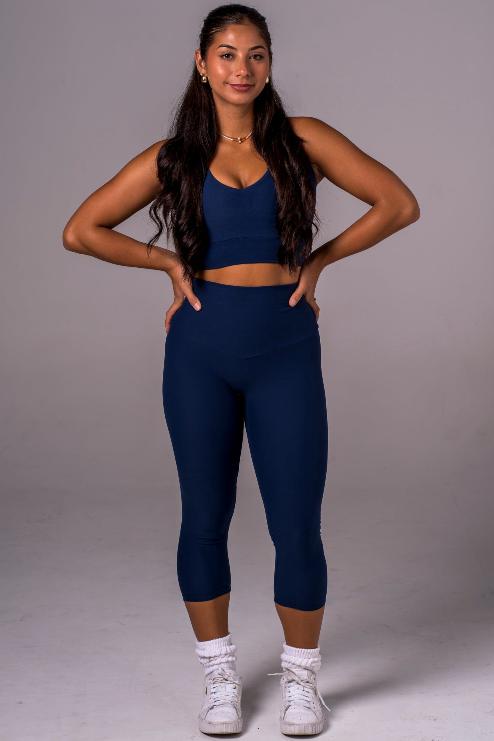 Navy Dynamic High Waisted Capri Leggings