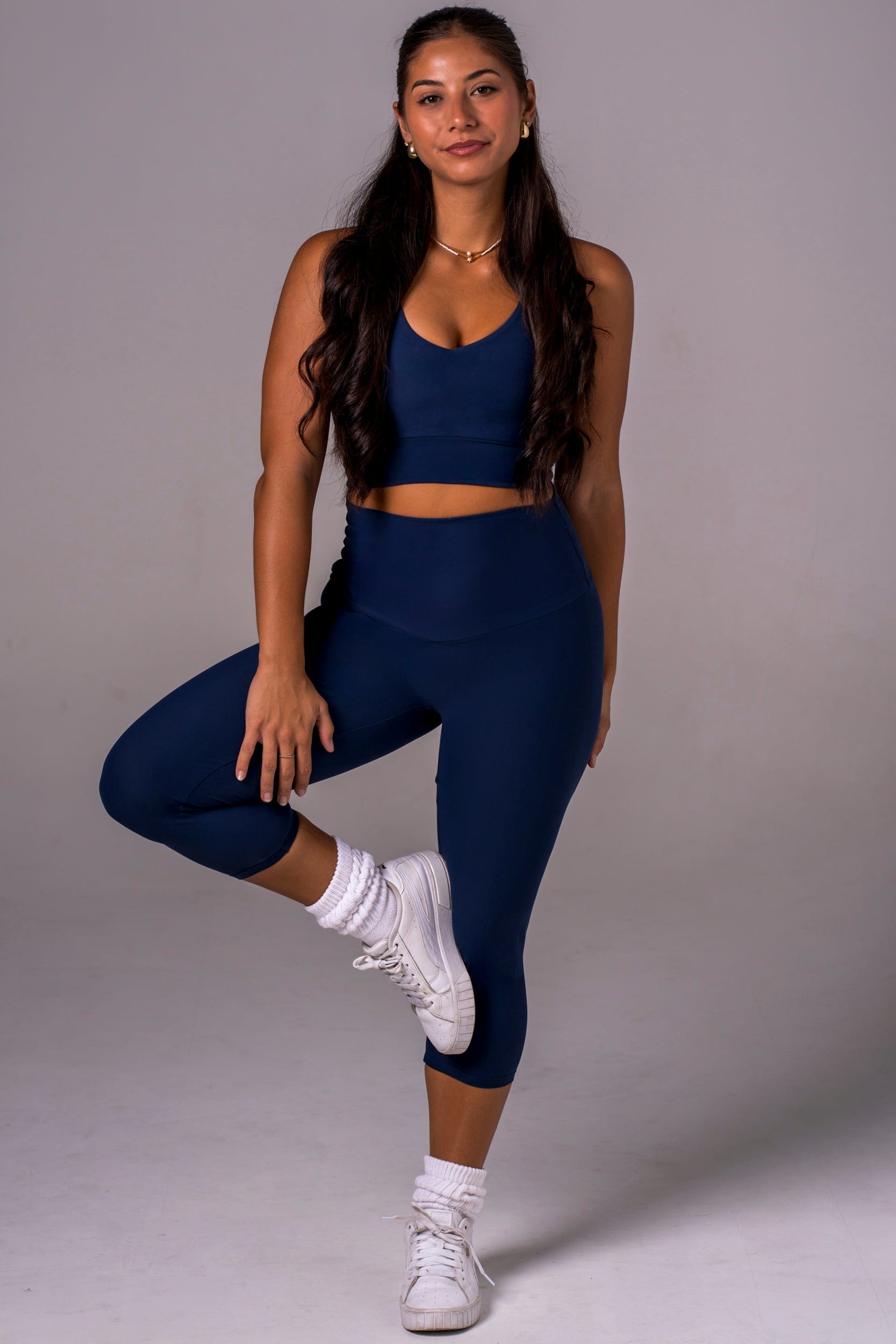 Navy Dynamic High Waisted Capri Leggings