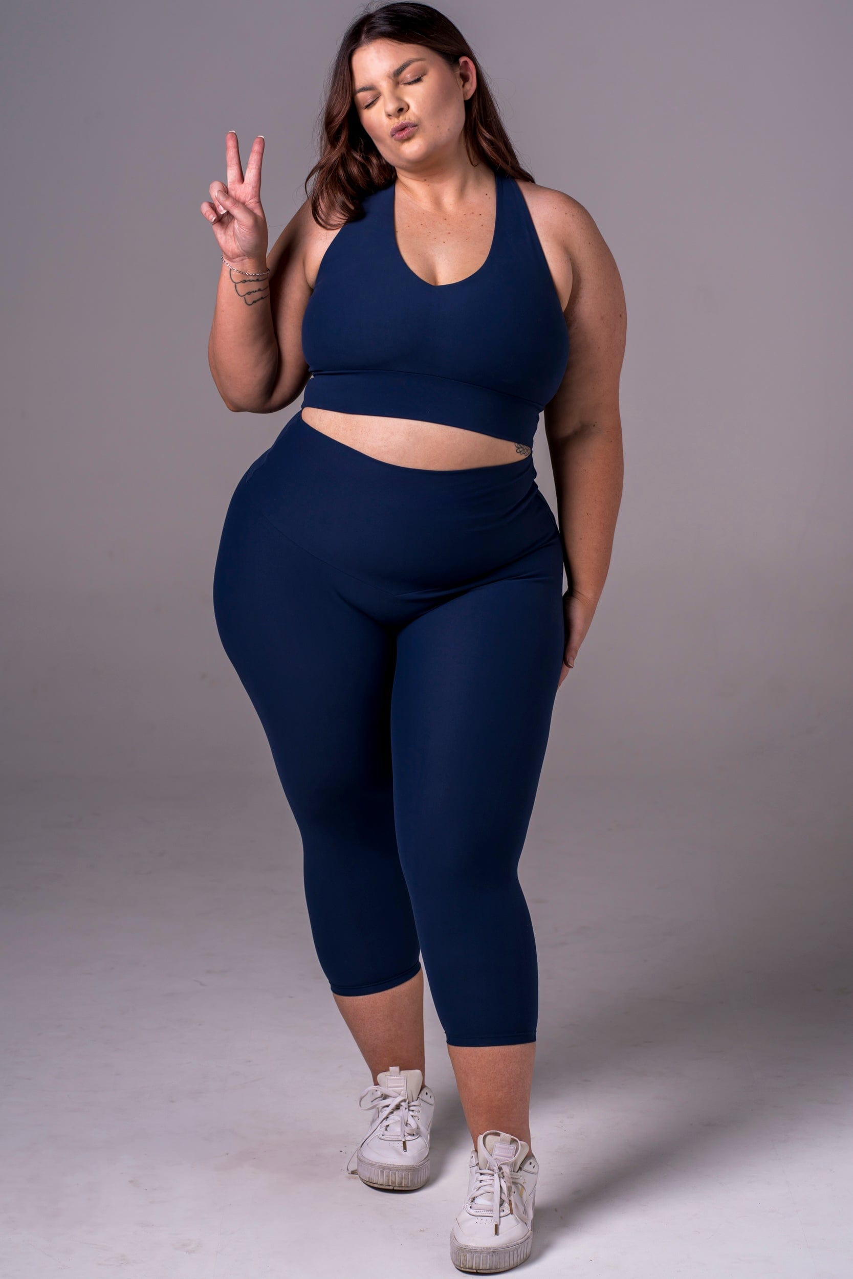 Navy Dynamic High Waisted Capri Leggings