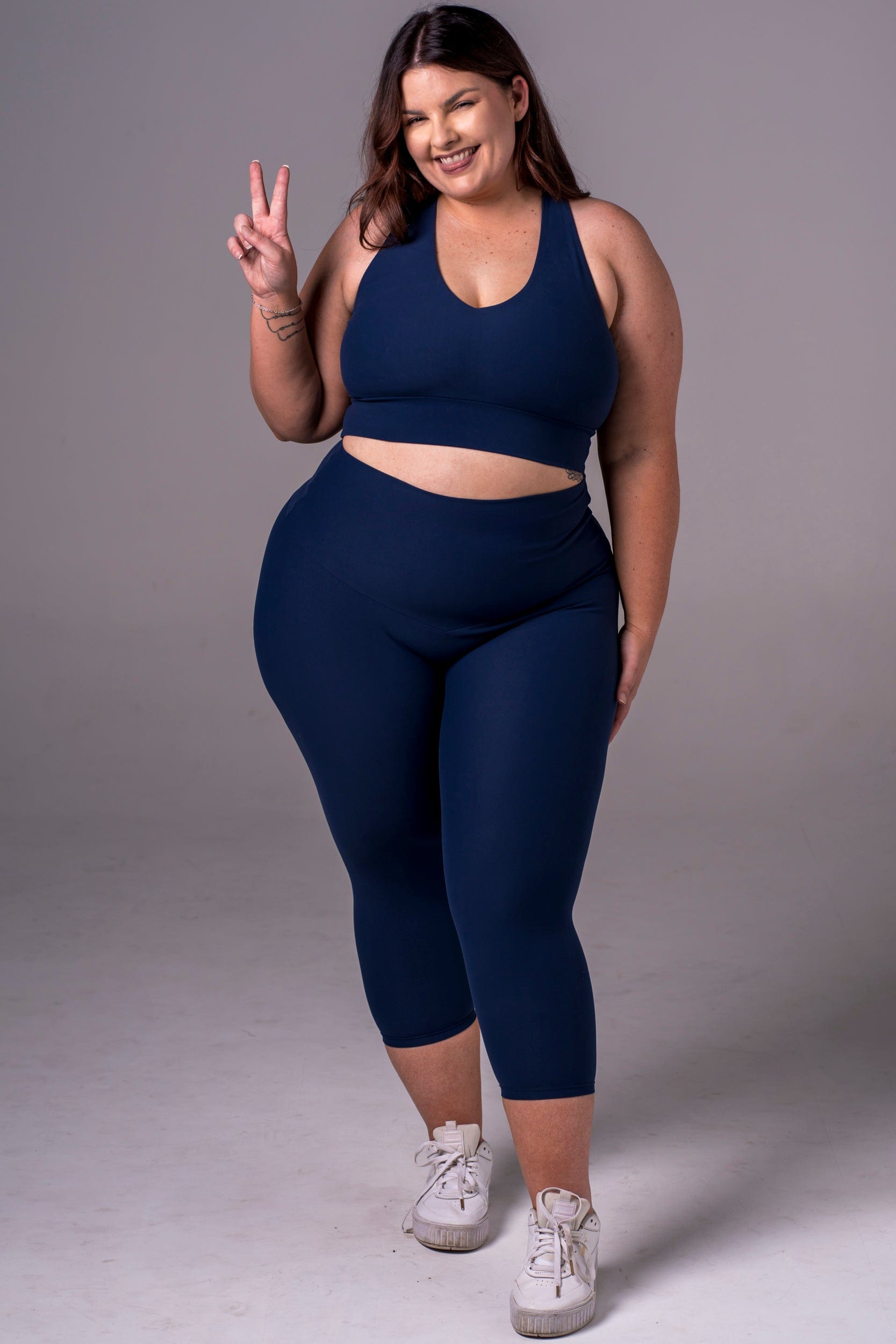 Navy Dynamic High Waisted Capri Leggings