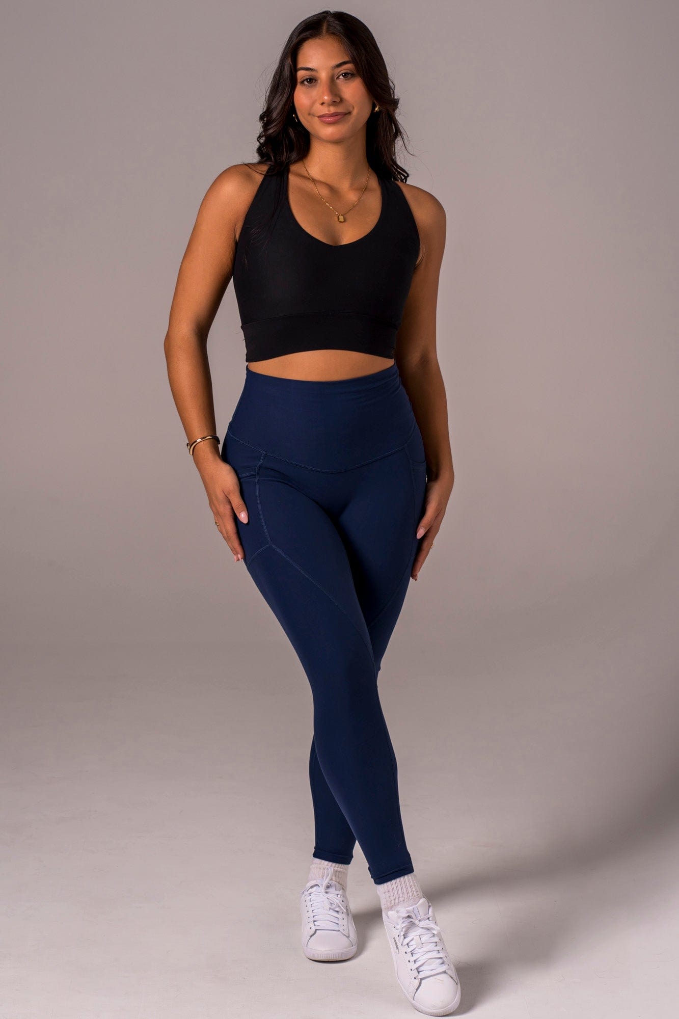 Navy Dynamic High Waisted Pocket Shaper Ankle Biter Leggings