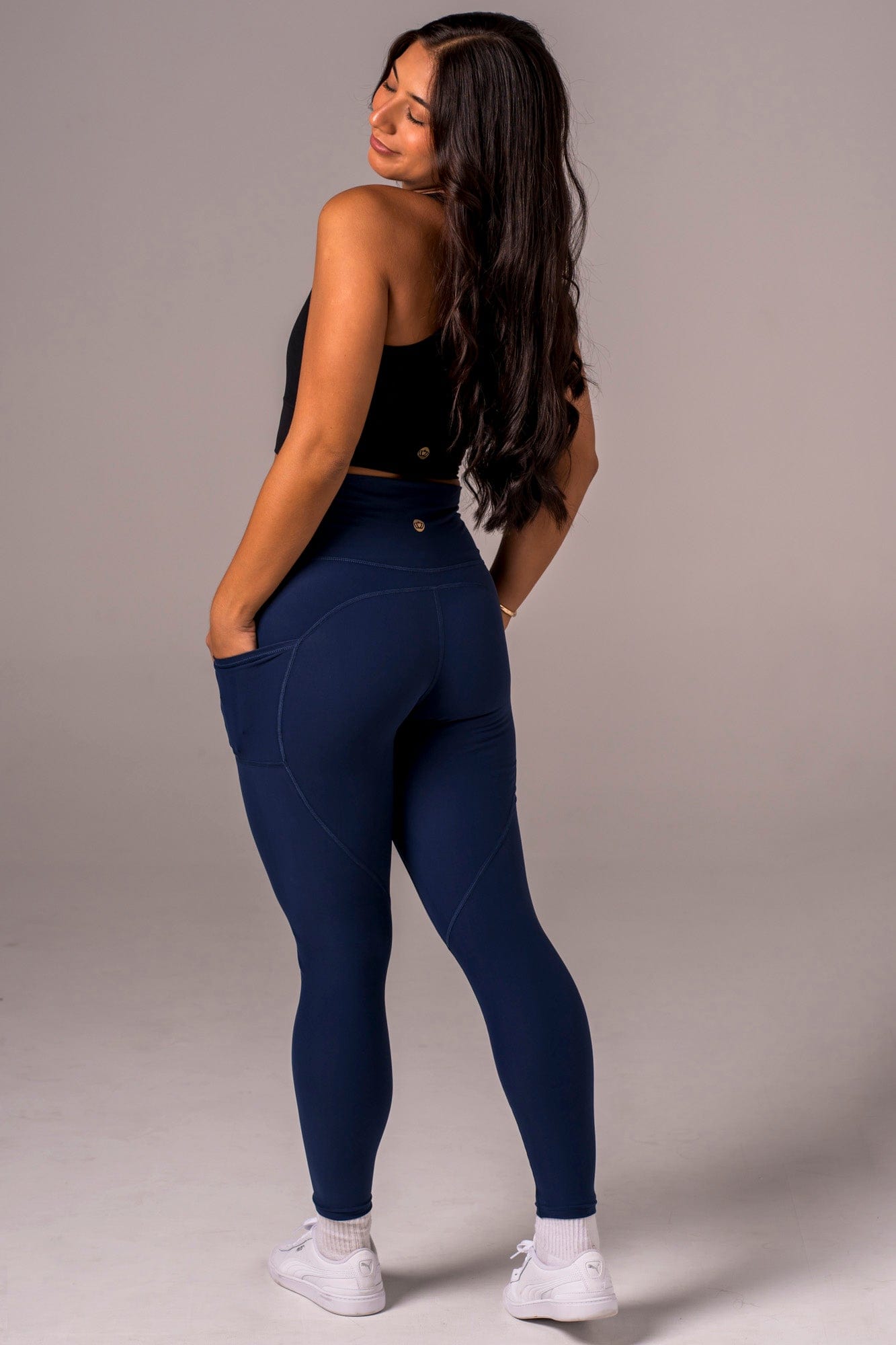 Navy Dynamic High Waisted Pocket Shaper Ankle Biter Leggings